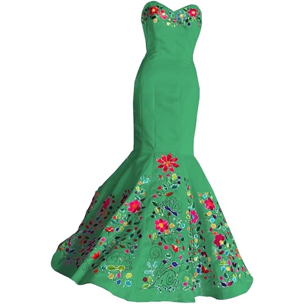 Amazon.com: Mexican Embroidered Wedding Dresses Gueset Mermaid Formal Dress  Evening Gowns Corset Top Aqua 2 : Clothing, Shoes & Jewelry