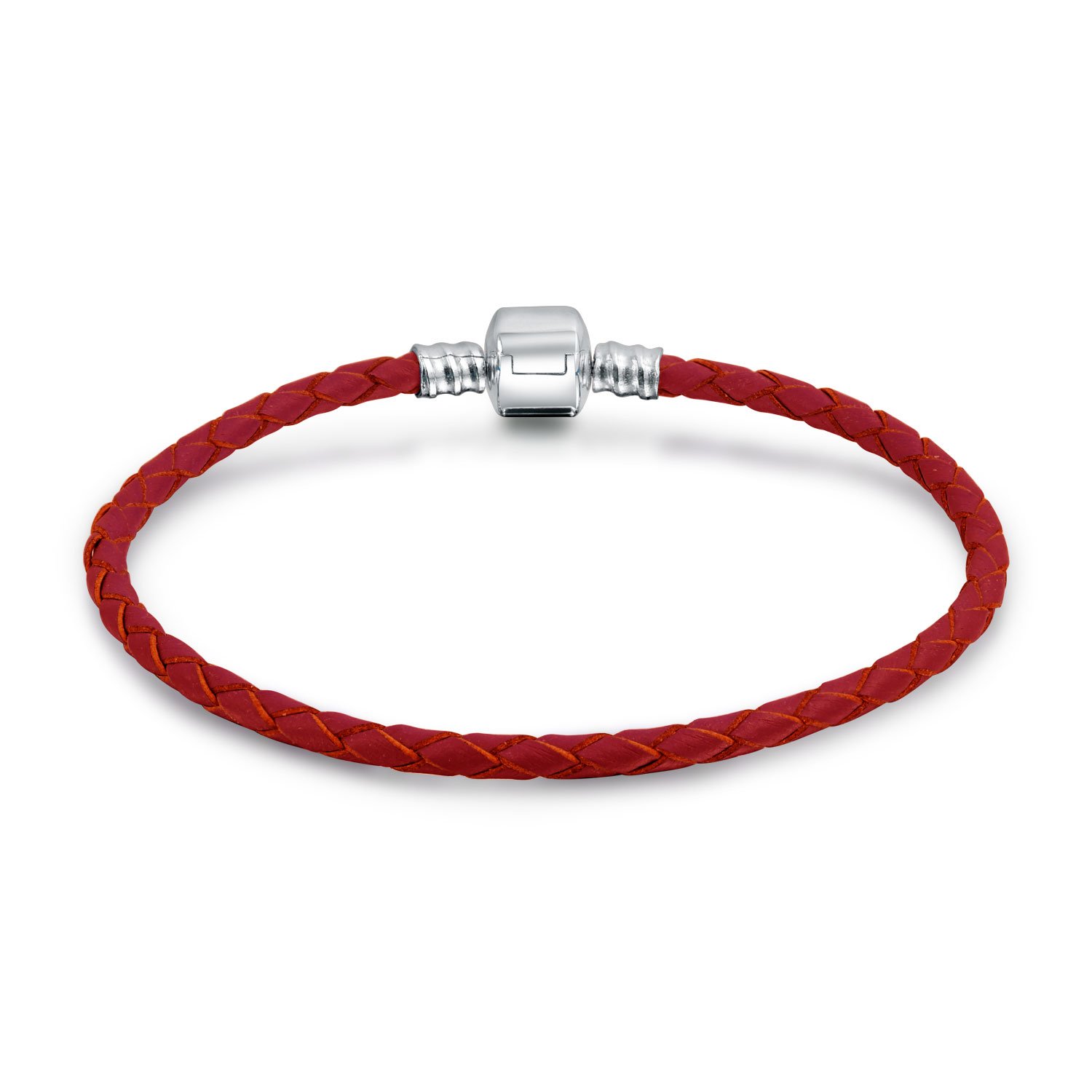Bling Jewelry Red Weave Braided Genuine Leather Starter Charm Fits European Beads Bracelet For Women .925 Sterling Silver Barrel Clasp