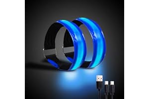 OMKHE Running Light for Runners (2 Pack) Rechargeable LED Armband Reflective Running Gear, LED Light Up Band for Joggers Bikers Walkers