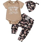SAYOO Baby Boy Western Clothes Cowboy Letter Short Sleeve Romper Cowboy Boots Hat Pattern Pant Newborn 3Pcs Country Outfit