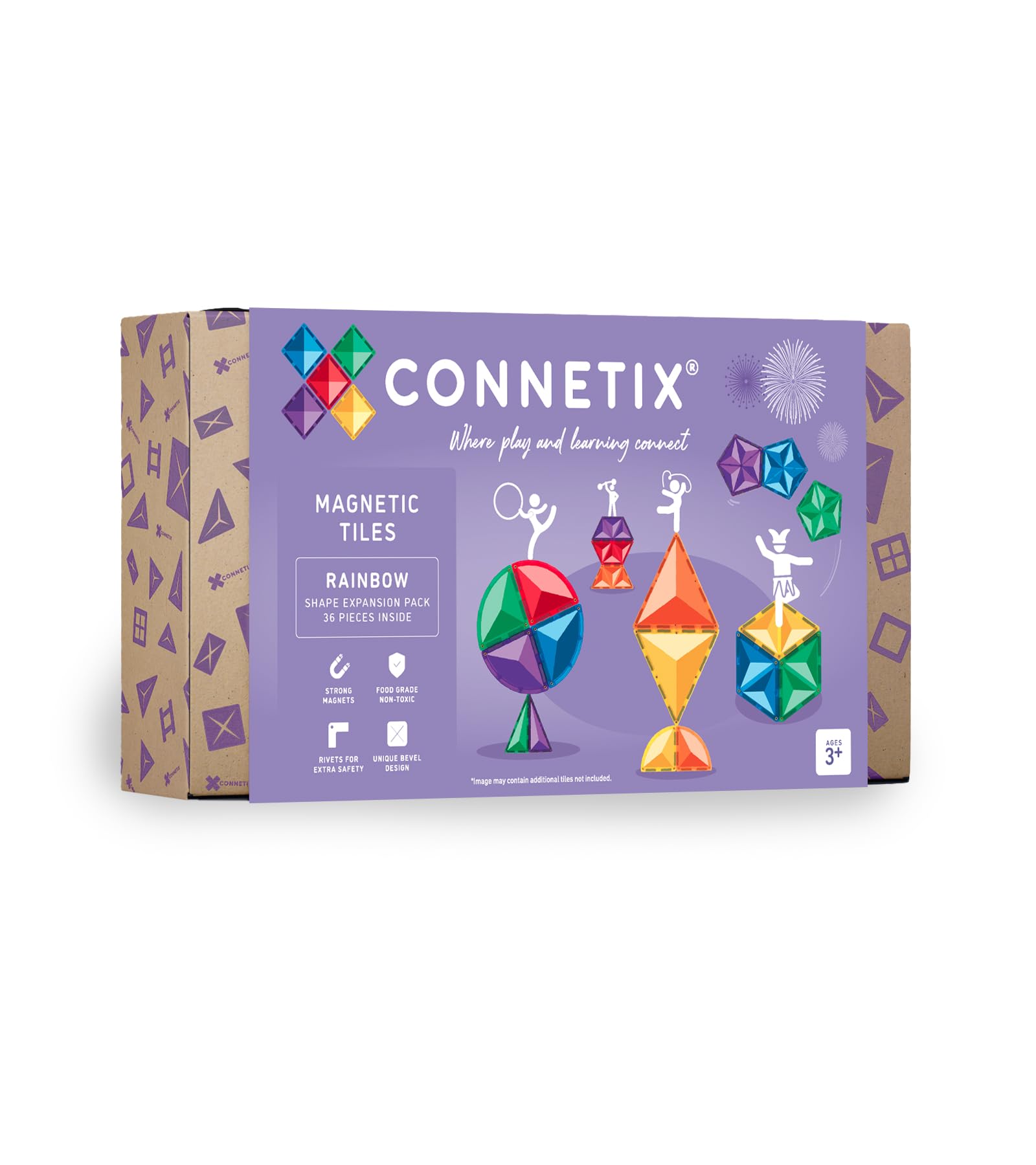 CONNETIX Magnetic Tiles Rainbow Shape Expansion Pack, 36 Pieces