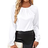 Bluetime Silk Blouses for Women Dressy Work Satin Dress Shirts Pleated Long Sleeve Business Casual Tops Fall Outfits