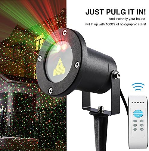 Waterproof Outdoor LED Laser Light Projector, Red &amp; Green Star Laser Shows For Christmas, halloween, Holiday, Party and Garden Lawn Decorations