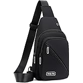 Seoky Rop Sling Bag for Men Women, Small Nylon Crossbody Bag Trendy, Casual Shoulder Chest Bag for Travel Running Hiking Black