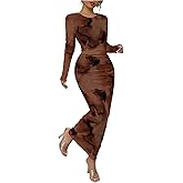 Milumia Women's Mesh Long Sleeve Bodycon Maxi Dress Spring Wedding Guest Party Long Dresses