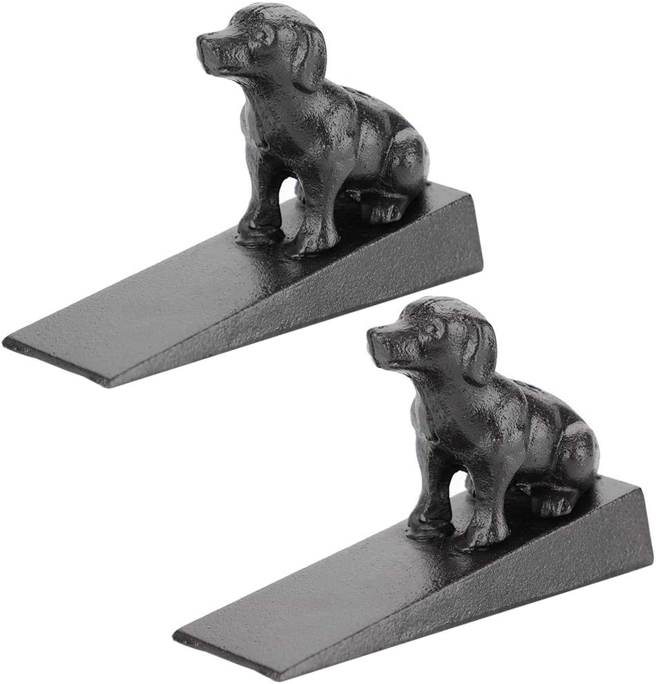 IGNPION 2Pcs Heavy Duty Cast Iron Door Stop Decorative Dog Figurines Wedge Rustic Animal Statue Doorstopper