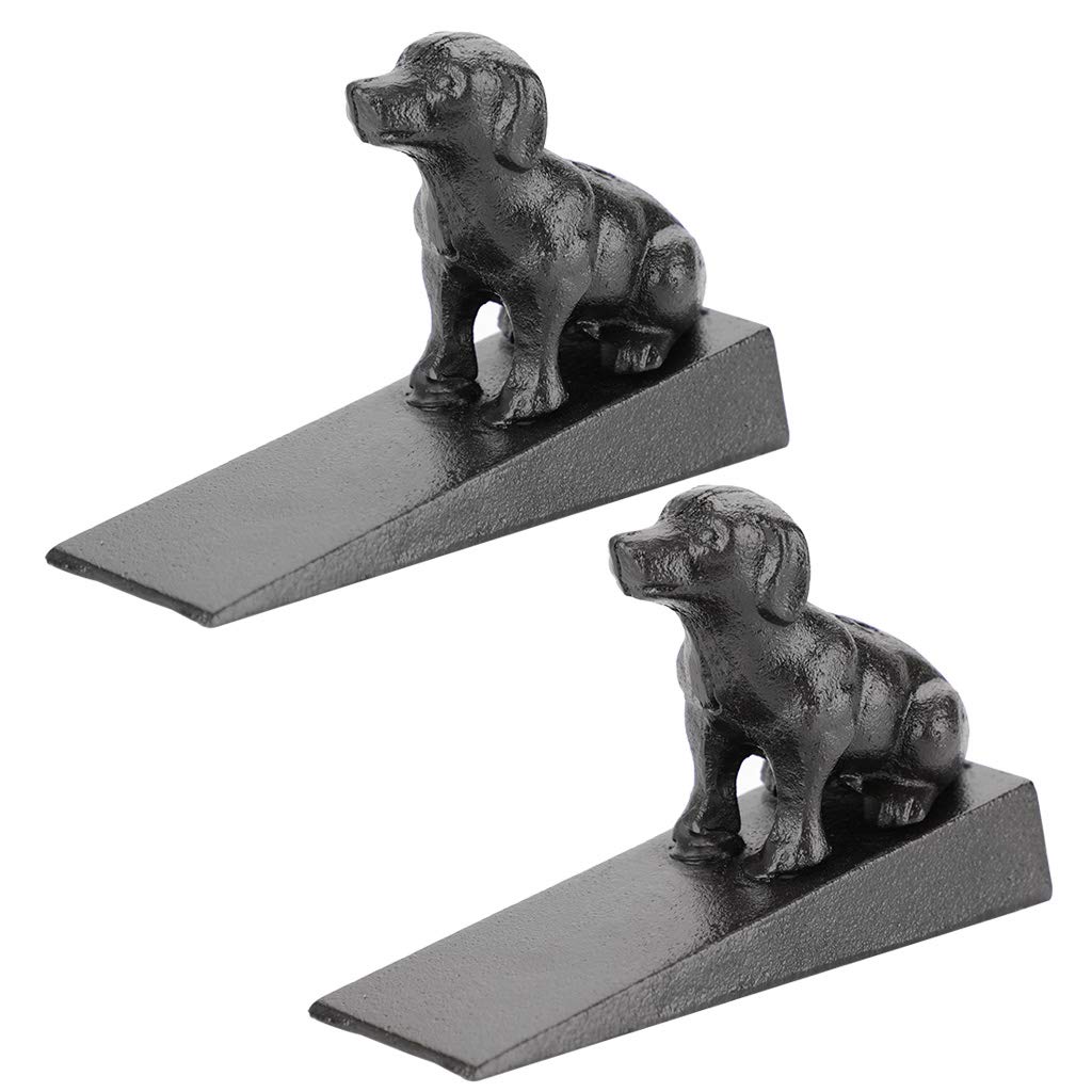 IGNPION 2Pcs Heavy Duty Cast Iron Door Stop Decorative Dog Figurines Wedge Rustic Animal Statue Doorstopper