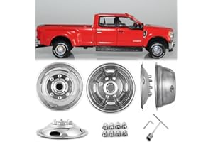 CITYHOT 4pcs 17" Wheel Simulators for Ford F-350 Super Duty 2WD/4WD 2005-2025, Polished 304L Stainless Steel Dually Simulator Liner, Front Rear Bolt On Wheel Cover,8 Lug 4 Hubcaps C17A8