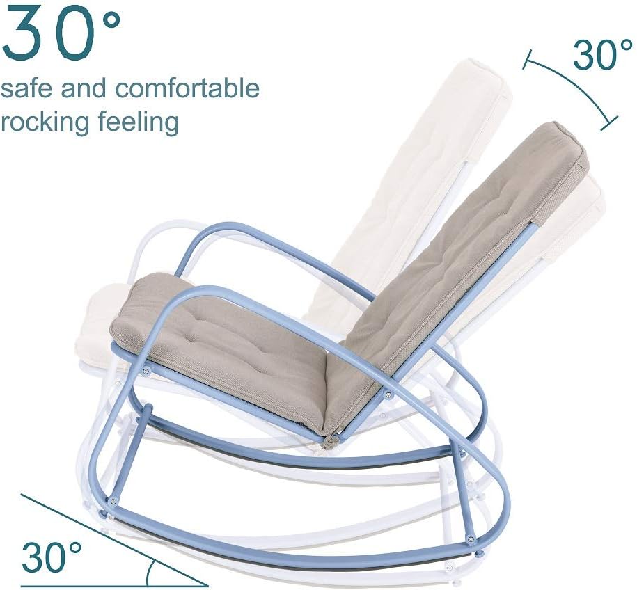 PHI VILLA Outdoor Patio Metal Rocking Chair, Padded Modern Rocker Chairs with Cushion, Support 300lbs for Porch, Deck, Balcony or Indoor Use (1 Pack, Blue): Furniture & Decor