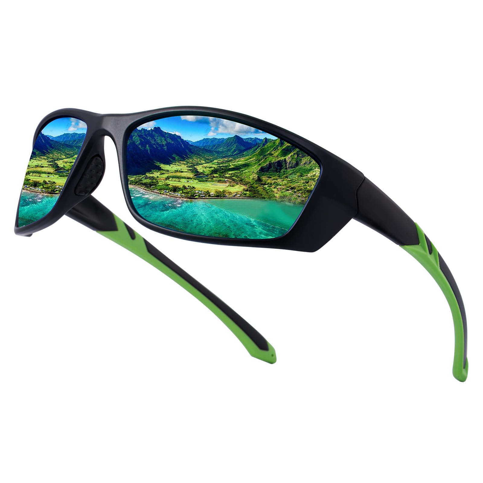 SKYWAY Polarized Wrap Around Sport Sunglasses for Women Men UV Protection Baseball Softball Running Driving Fishing Cycling Glasses,Green