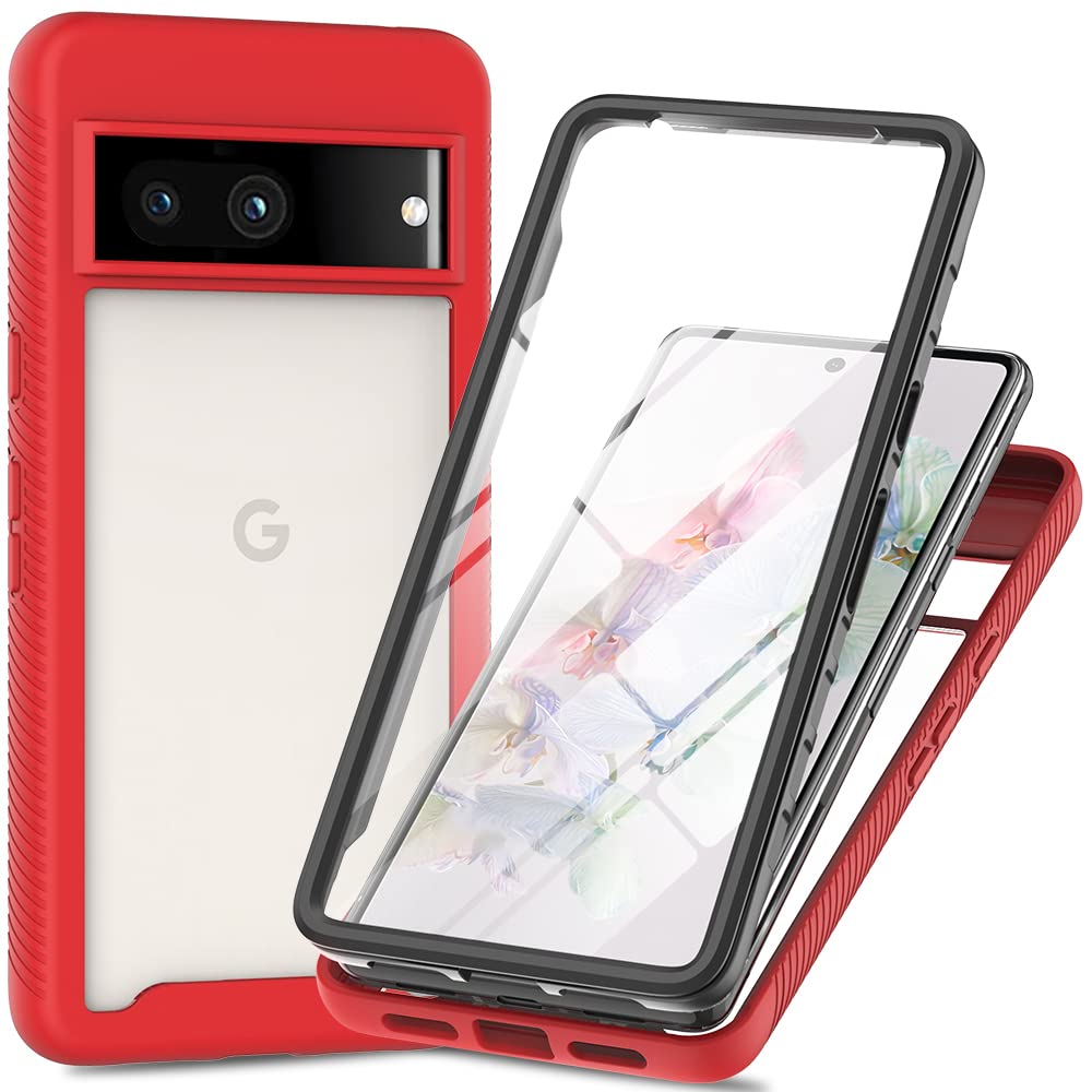 Sawiqpd for Google Pixel 8A 5G Case with Built-in Screen Protector, 360 Full Body Protective Cover Heavy Duty Anti-Scratch Shockproof Slim Silicone Bumper Clear Phone Case for Pixel 8A, Red โ image 1