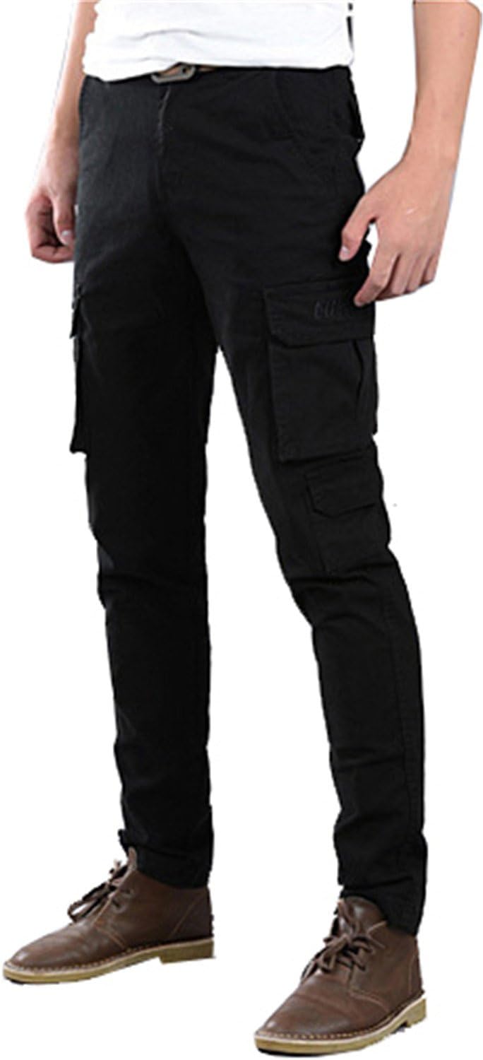 Wsirmet Men's Slim Fit Straight Leg Elastic Sports Casual Multi-Pockets Cargo Pants