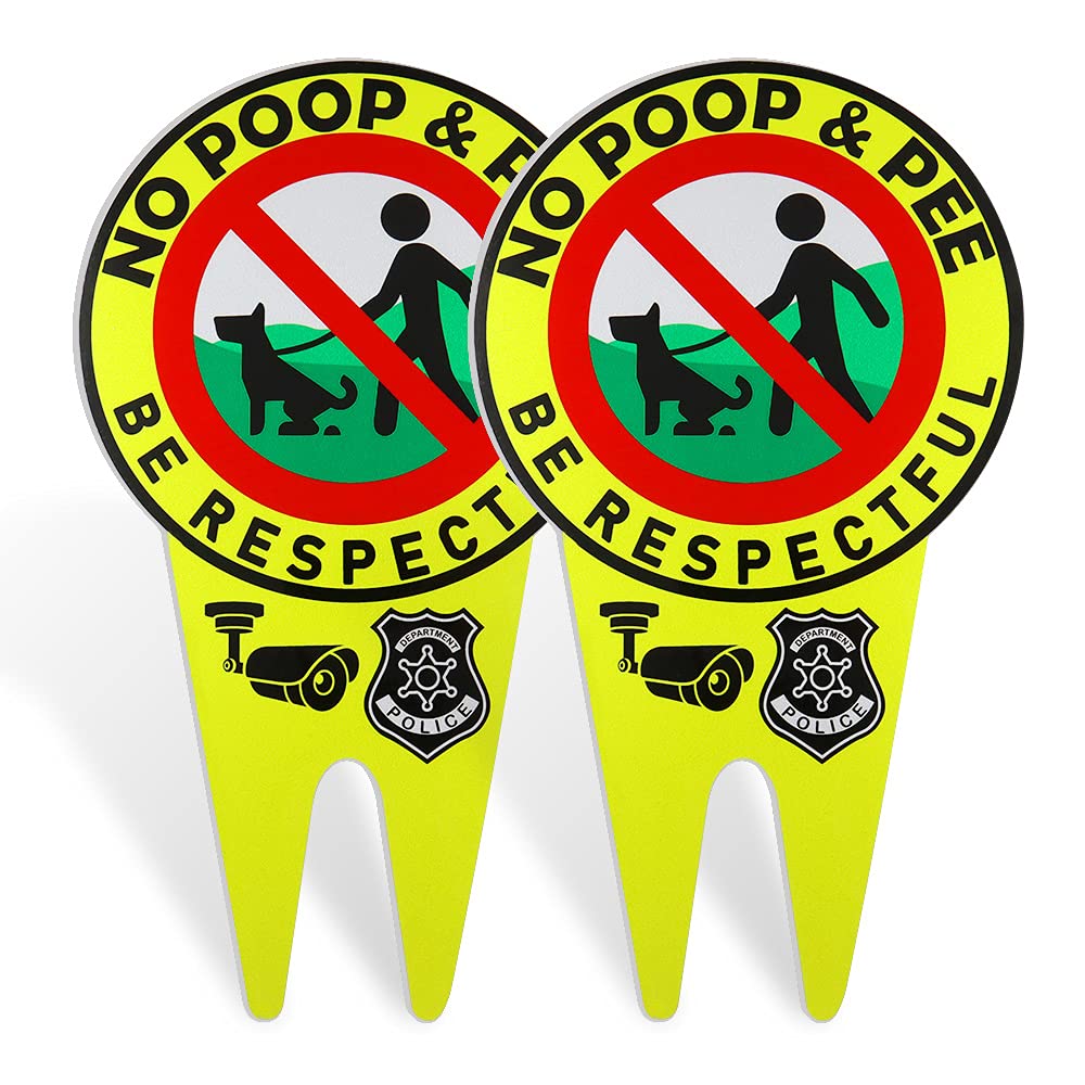 ‎Betinyar 2 Pieces 13.8 x 7.8 Inches No Pooping Dog Signs with Stake Glow in The Dark, Be Respectful Sign for Stopping the Dog from Pooping or Peeing on the Lawn (Yellow)