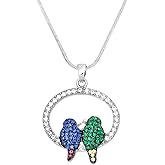Liavy's Parakeet Parrot Charm Pendant Fashionable Necklace - Sparkling Crystal - 17" Snake Style Chain - Unique Gift and Souvenir