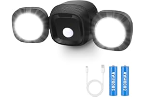 ITHIRD Battery-Operated Motion Sensor Light Outdoor: 6000mAh Rechargeable Battery Powered Motion Security Light, Wireless LED Flood Light Waterproof Outside Lights for Garage Patio Shed Garden, Black-1Pack