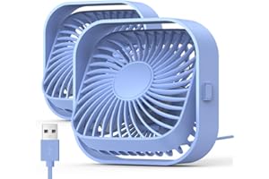 TOPK USB Desk Fan [2Pack], Strong Airflow & Quiet Operation, Three-Speed Wind Small Fan, 360° Rotatable Head for Home Office Table and Desktop Blue
