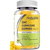 Zinc Carnosine Supplement Sugar Free, Organic Zinc Carnosine 75mg with L-glutamine, Probiotic & Herbal Blend, Comprehensive Gut & Digestive Health Support, Bloating Relief, Vegan, Non-GMO, 60 Gummies