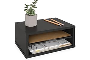 Ballucci File Organizer, 2-Tier Document Paper Sorter, Stackable Wood Desk Organizer Mail Holder, Monitor Stand with Storage Shelves, Black
