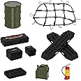 EPINON 1/24 RC Crawler Accessories Car Roof Decoration Luggage Net, Recovery Board, Oil Drum, Fire Extinguisher, Toolbox for 1/16 1/18 TRX4M 1/24 Axial SCX24 FMS RC Crawler Upgrade Parts (Army Green)