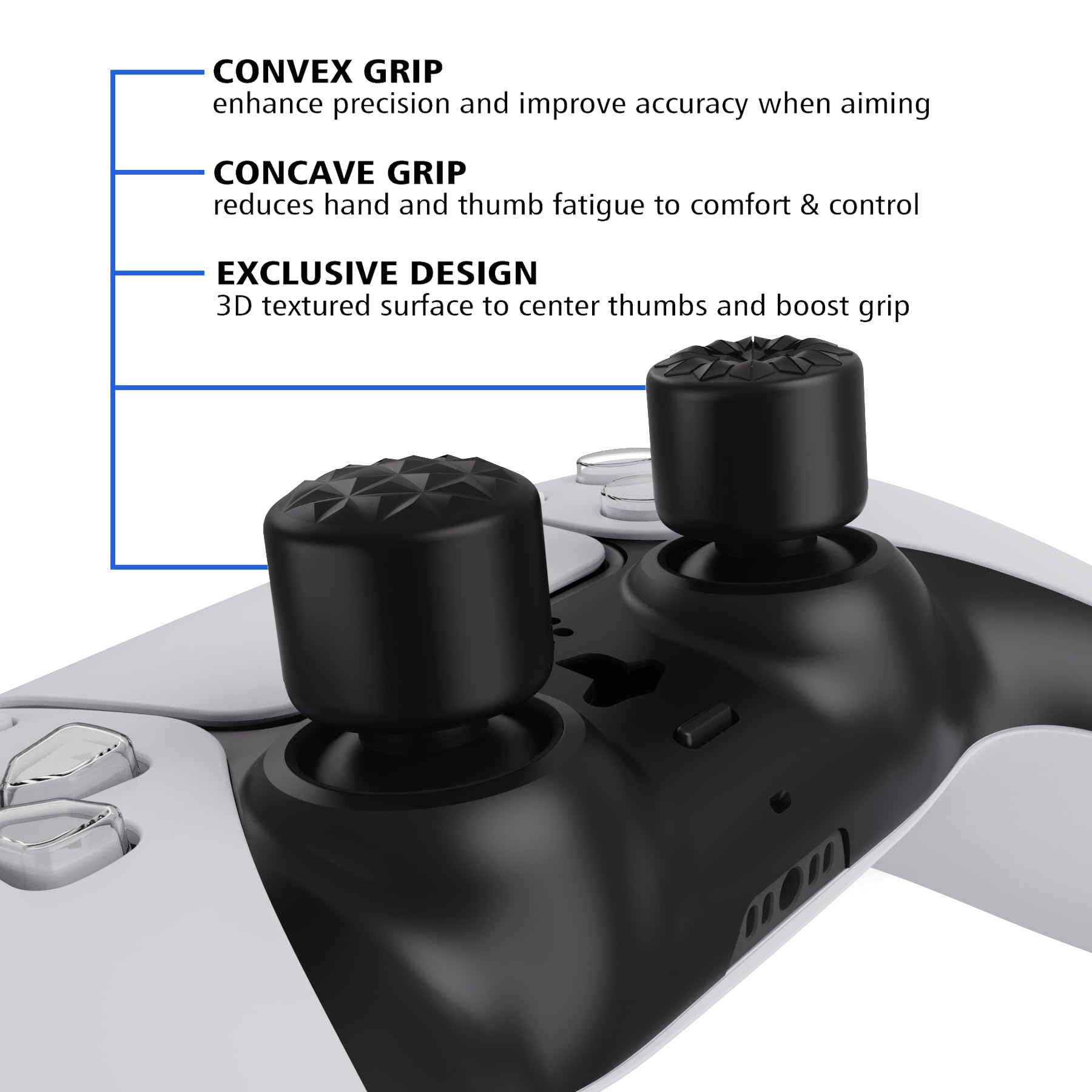 playvital 10 Pcs Ergonomic Thumbstick Grips for ps5, for ps4, QUANTUM Universal Pro Thumb Grip Caps for Xbox Series X/S, Xbox One/Elite Series 2, Switch Pro - with 3 Height Convex and Concave - Black