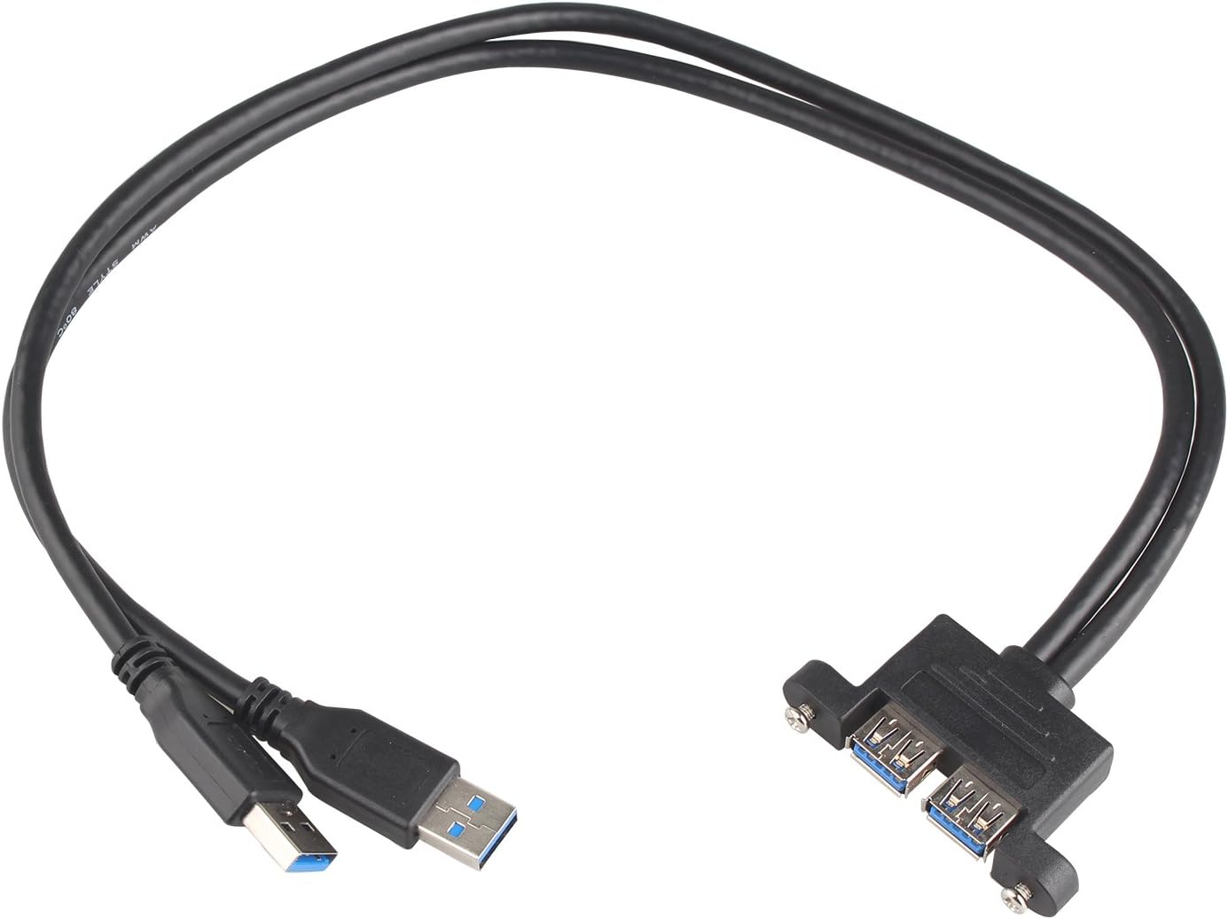 HALJIA 50cm Dual-USB 3.0 Male to Female Extension Cable with Screw Panel Mount Holes, Adapter and Cables - Image 3