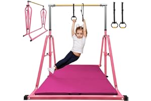 Peakpath Gymnastics kip Bar,Height Adjustable 3' to 5' and Foldable Gymnastic Equipment for Kids Junior Ages 3-15, Ideal for Indoor and Home Training