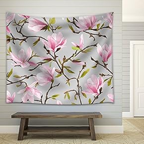 Vector - Seamless Floral Pattern. Magnolia Flowers and Leaves Background. Exotic Flower. Vector - Fabric Wall Tapestry Home Decor - 51x60 inches