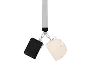 ZRRAJOY Keychain Wristlet Wallet,Keychain Double Pocket Women Wristband,Small Zipper Card Holder Mini Coin Pocket Key Holder (Black+White)