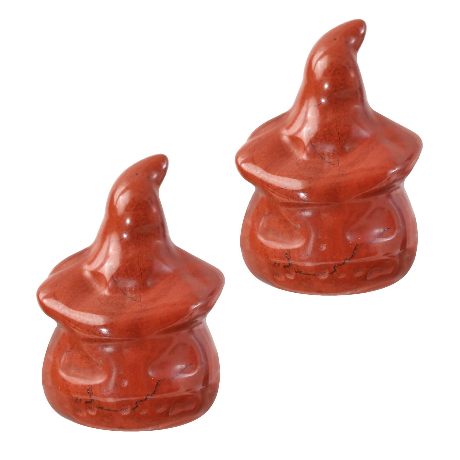 mookaitedecor Set of 2 Mini Red Jasper Halloween Crystal Ghost Pumpkin Figurine Witch Decorations & Micro Landscape Ornament, Hand Carved Healing Crystal Statue Sculpture Cute Gothic Gifts