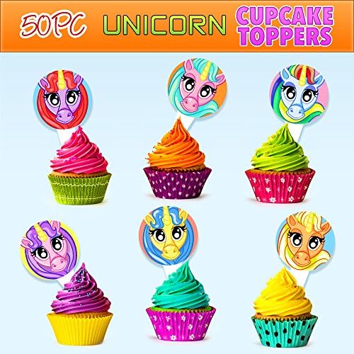 Children's Unicorn Cupcake Toppers Birthday Supplies Decoration, 50pc Mixed