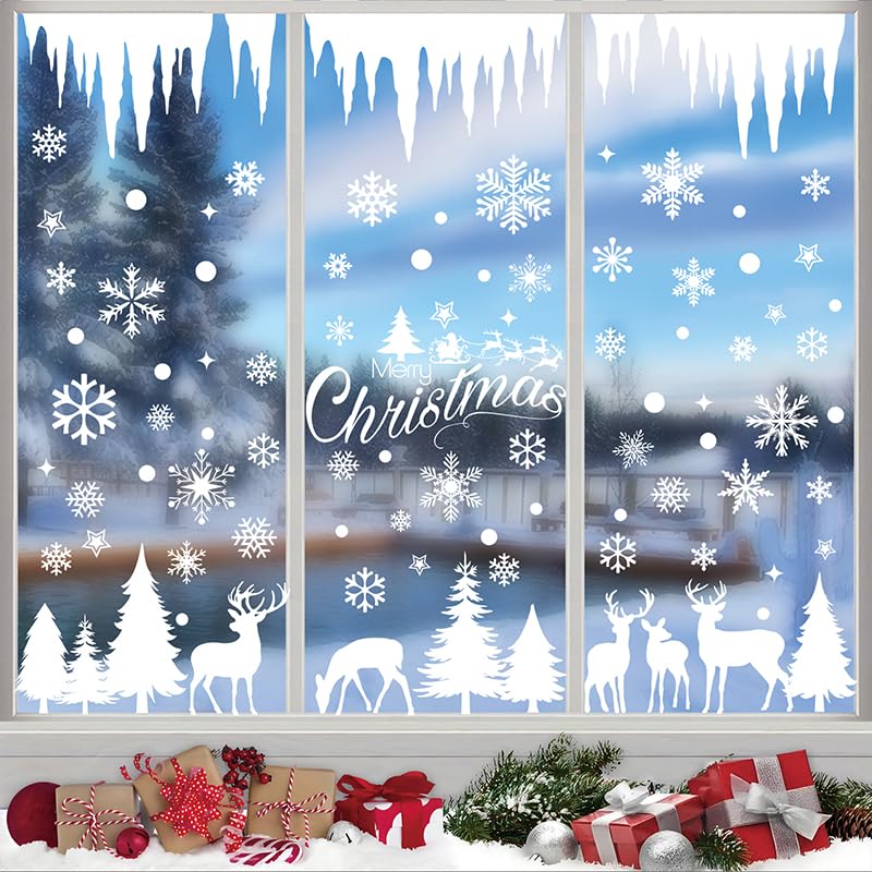 Cshare 9 Sheets Icicle Christmas Window Cling, Double Sided Sticker for Xmas Glass Window Shop School Decoration