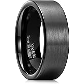 King Will 6mm 8mm Tungsten Wedding Rings for Men Black/Silver/Gunmetal Plated Pipe Cut Brushed Men's Wedding Band Gifts for Him Size 7-14 Comfort Fit