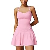 Tennis Dress for Women Spaghetti Strap Golf Dresses 2-in-1 Yoga Athletic Dress with Built in Shorts with Pockets