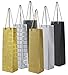 Juvale 6 Pack Foiled Glitter Wine Bottle Gift Bags with Handles for Holidays, New Years, Birthdays (Silver, Black, Gold, 3.8 x 14 x 3.3 In Wine Gift Bag)