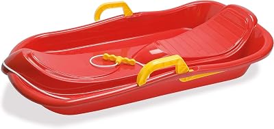 Dantoy Kids Sledge with Brakes, Red Toboggan Bob Sled for Winter Snow Fun