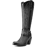 Rollda Cowboy Boots for Women, Cowgirl Boots Knee High, Ladies Tall Western Boots Rounded Toe Chunky Heel Pull on Zipper for Country Concert Party Nashville Outfit Women Boots