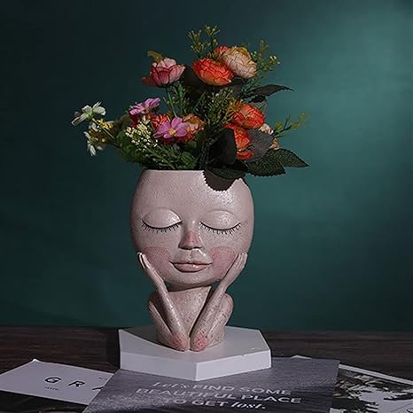 Amazon フラワーポットキャラクター人間の顔花瓶樹脂多肉植物植物鍋抽象的な肖像画卓上バルコニーマイクロ景観の装飾 Color With Holes 置物 オブジェ オンライン通販