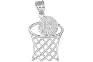 CLADDAGH GOLD .925 Sterling Silver Basketball Hoop Sports Charm Pendant Necklace with Rolo Chain and Pendant only