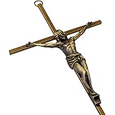 KUXBET Crucifix Wall Cross, Metal Vintage Wall Hanging Cross,10inch Antique Brass Jesus Crucifix Home Décor
