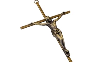 KUXBET Crucifix Wall Cross, Metal Vintage Wall Hanging Cross,10inch Antique Brass Jesus Crucifix Home Décor