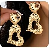 Gold Large Heart Earrings for Women,Y2k Chunky Gold Heart Dangle Drop Earrings,Trendy Statement Earrings Love Everyday Jewelry
