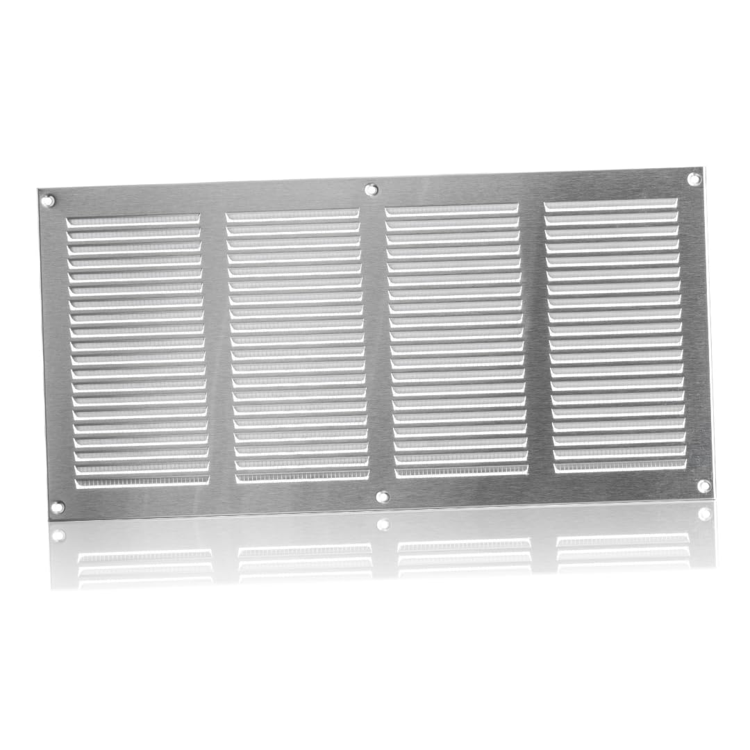 EUROPLAST 400x200mm / 16x8" inch Stainless Steel Metal Air Vent Grille Cover with Insect Mesh - Ventilation Cover — image 1