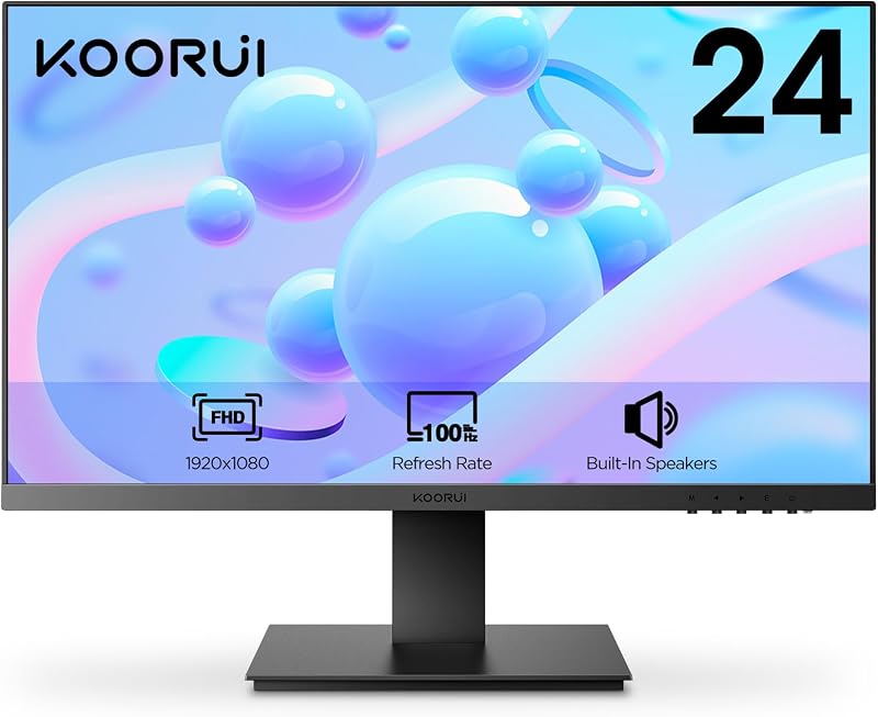 KOORUI 24 Inch IPS FHD 1080p 100Hz PC Monitor HDMI Speakers Adaptive Sync Eye