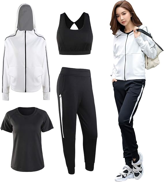 Amazon Co Jp シーヤ ｓｅｅｙａ スポーツウェア レディース ヨガウェア トレーニングウェア ランニングウェア 上下 4点セット ジム フィットネス 9905 M 9905 白 4点セット 服 ファッション小物