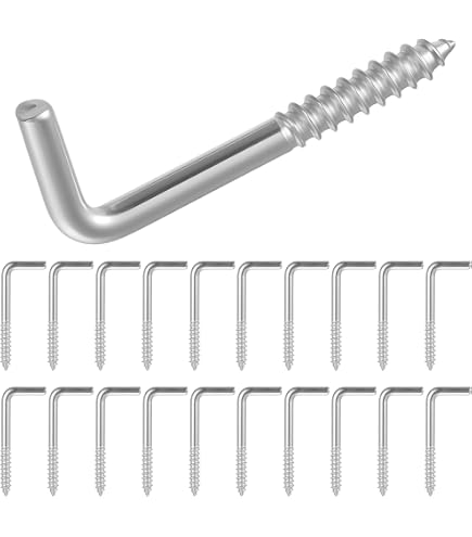 Glarks 125-Piece L-Shaped Screw-in Hook Kit – Carbon Steel Right-Angle Self-Tapping Hooks, 7 Sizes, With Storage Box For Cups, Lights, Utensils & More