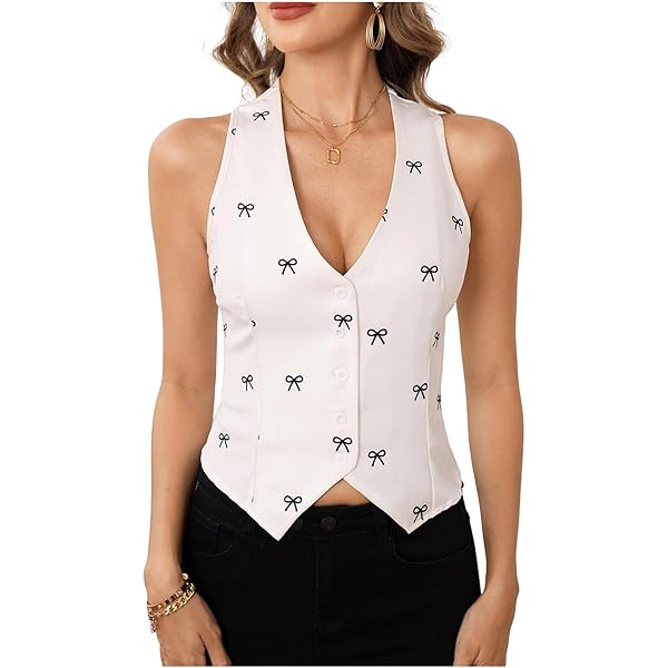 トップス Carol vest Taoocy Women's V Neck Button Down Crop Vest Top Business