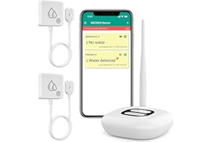 MOCREO SW2 Water Leak Detector Sensor with 95dB Alarm, Email Alert, App Notification, No Subscription Fee, Home WiFi Flood Monitor for Basement, Laundry, Pipe Leakage, Sink Overflow - 2Pack
