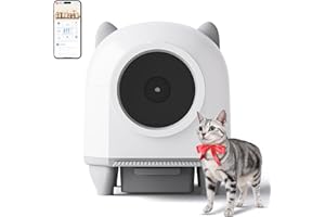 AOKTECH Self Cleaning Litter Box, 80L Large Automatic Cat Litter Box Self Cleaning for Multiple Cats with APP Control Litter Robot, Odor Remova Includes 1 Roll Garbage Bags, aWhite