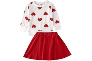 GOOCHEER Valentine's Day Toddler Girl Outfit Heart Long Sleeve Top Skirt 2pcs Kids Toddler Girl Valentine's Day Clothes Set