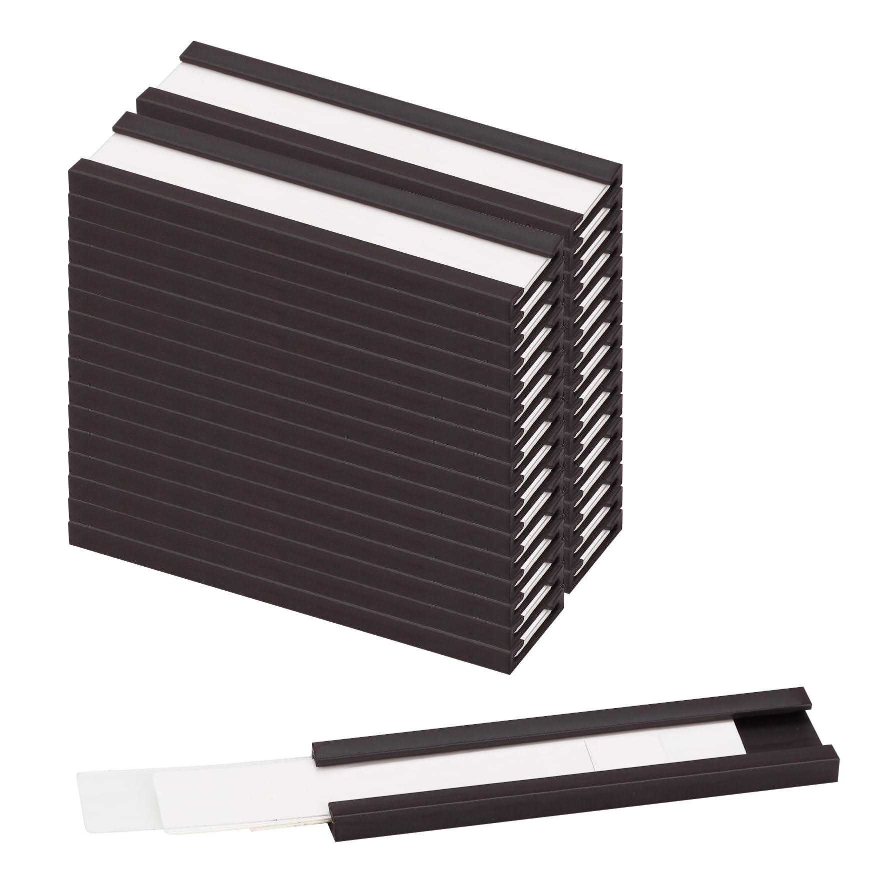 LLPT Magnetic Label Holder | 12.7MM x 50MM | Pack of 26 with Paper Inserts and Plastic Protectors | Mess Free Reusable for Shelf White Board Toolbox Metal Wall Cabinet Drawer (MH20526)